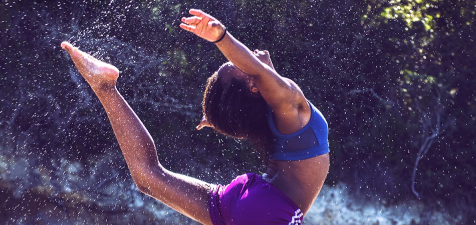 Woman with healthy immune system jumping
